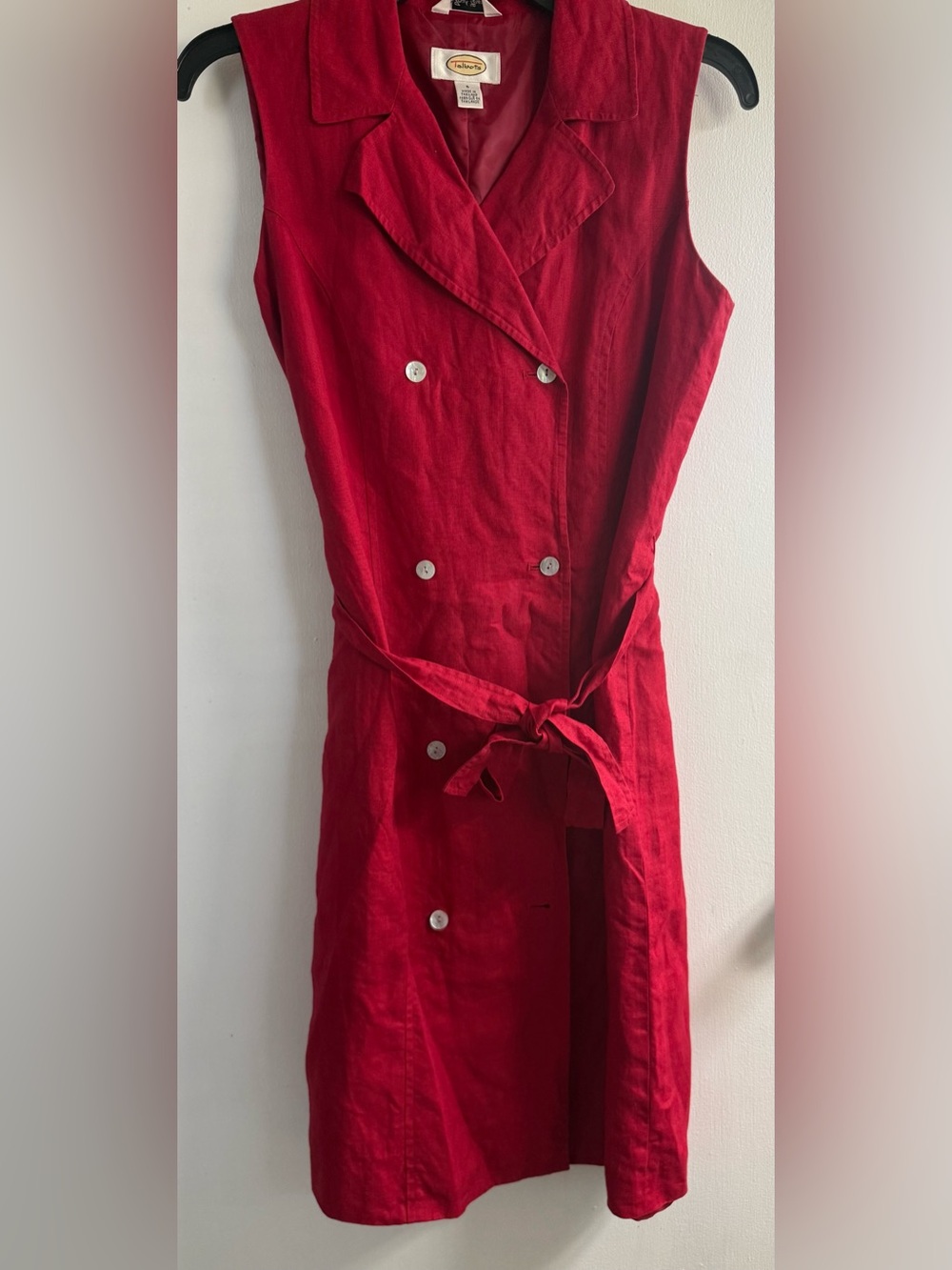 Talbots Red Sleeveless Double-Breasted Linen Dress